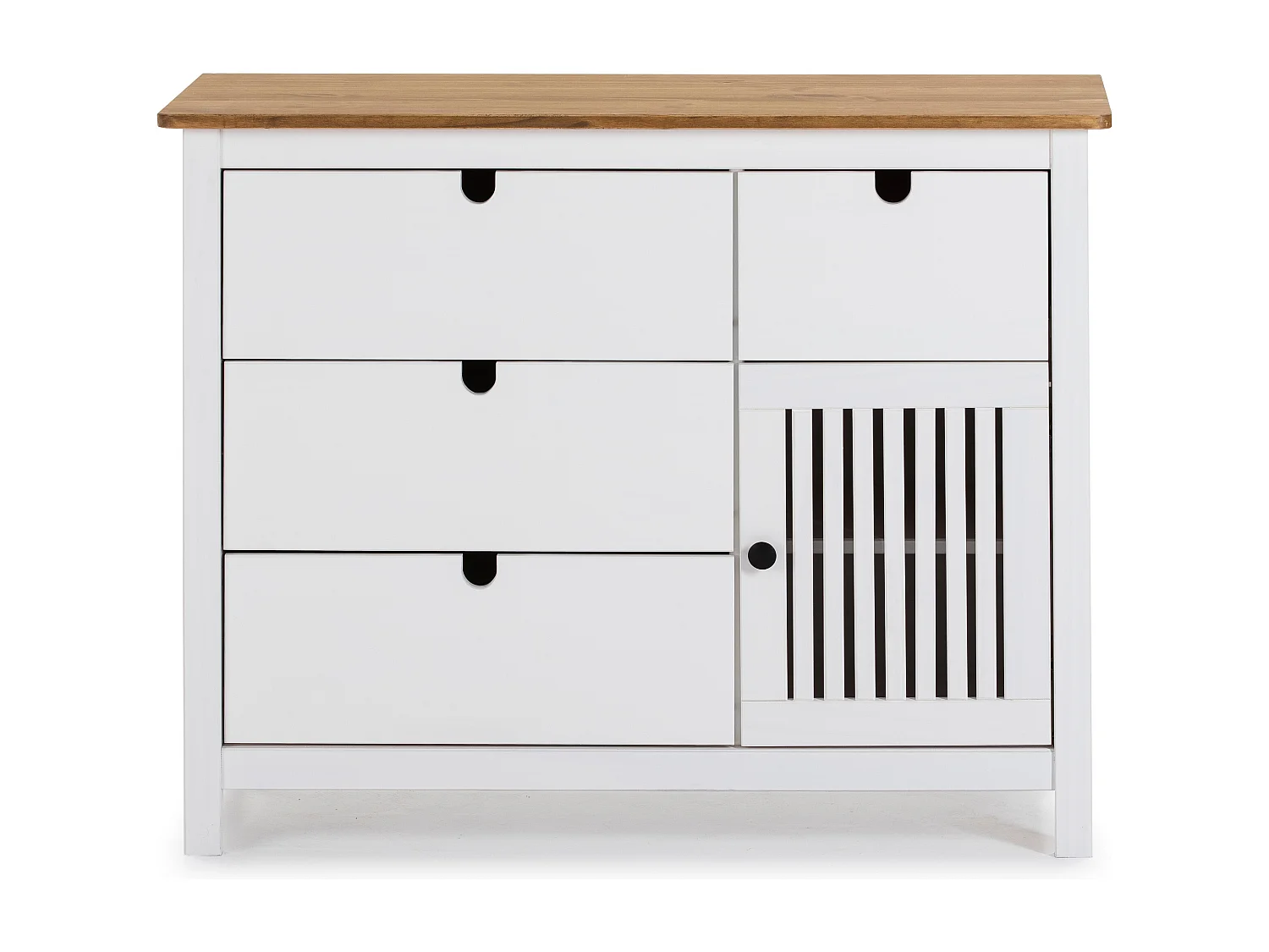Commode 1 porte 4 tiroirs en pin massif blanc 100 cm - Fabia