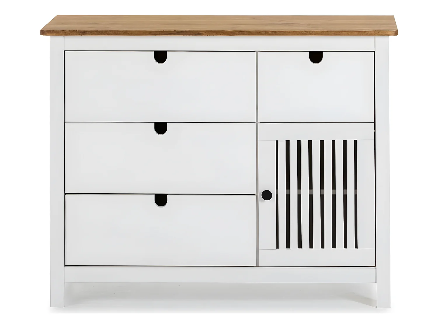 Commode 1 porte 4 tiroirs en pin massif blanc 100 cm - Fabia