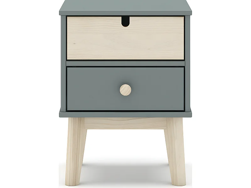 Table de chevet 2 tiroirs blanc / vert kaki - Lucy