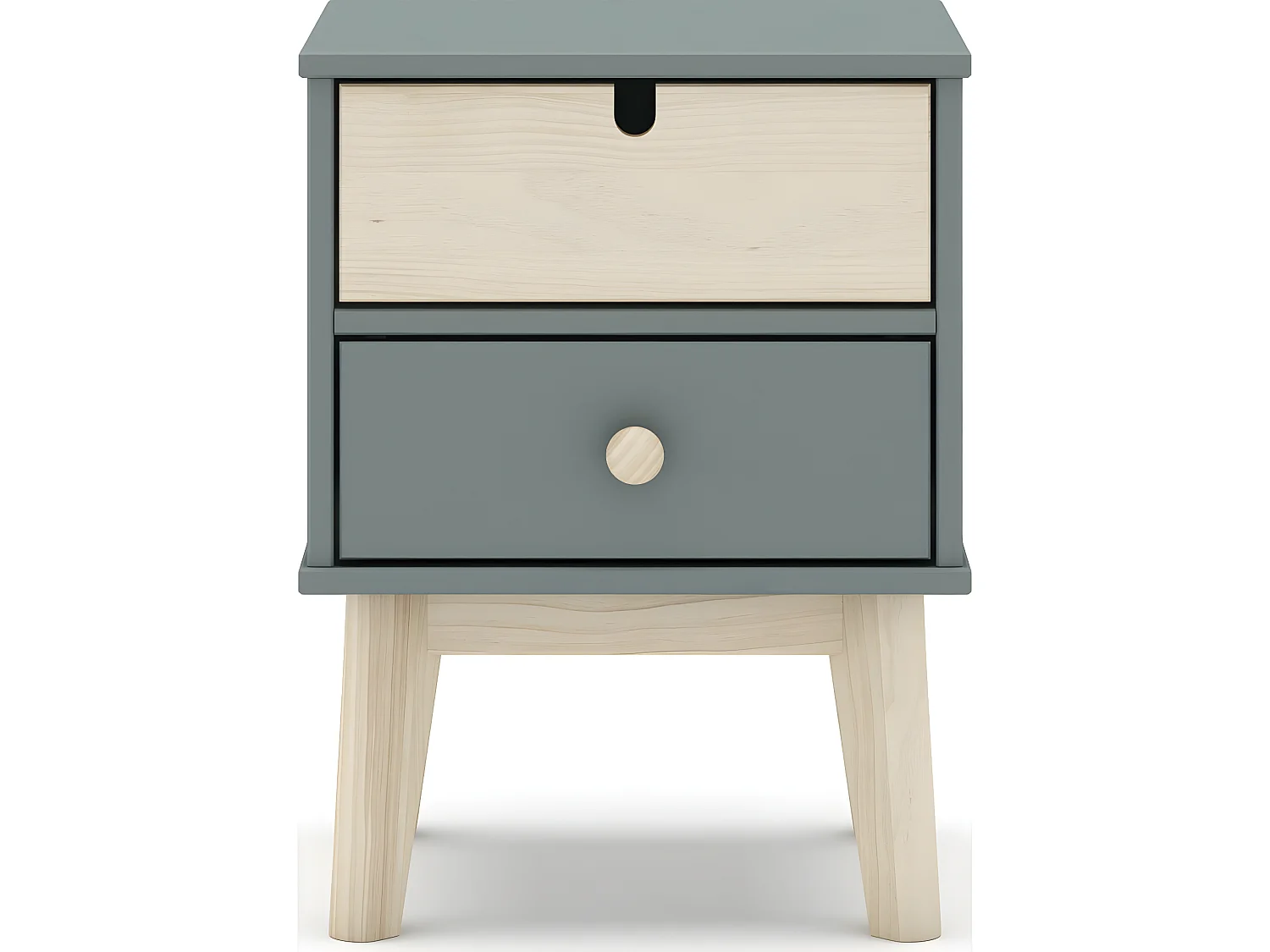 Table de chevet 2 tiroirs blanc / vert kaki - Lucy