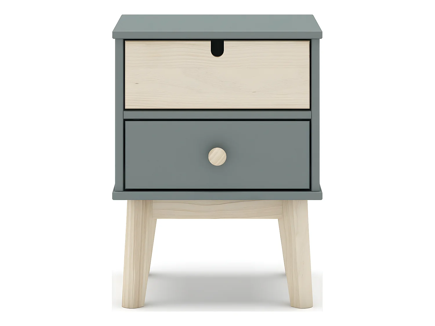 Table de chevet 2 tiroirs blanc / vert kaki - Lucy