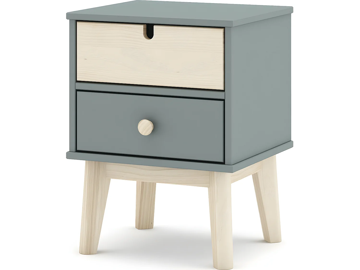 Table de chevet 2 tiroirs blanc / vert kaki - Lucy