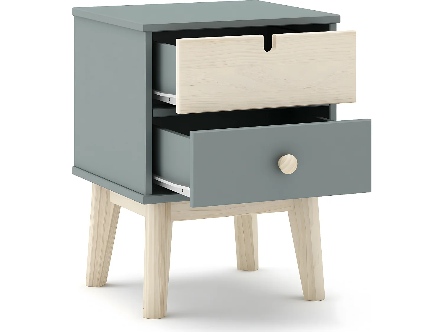 Table de chevet 2 tiroirs blanc / vert kaki - Lucy