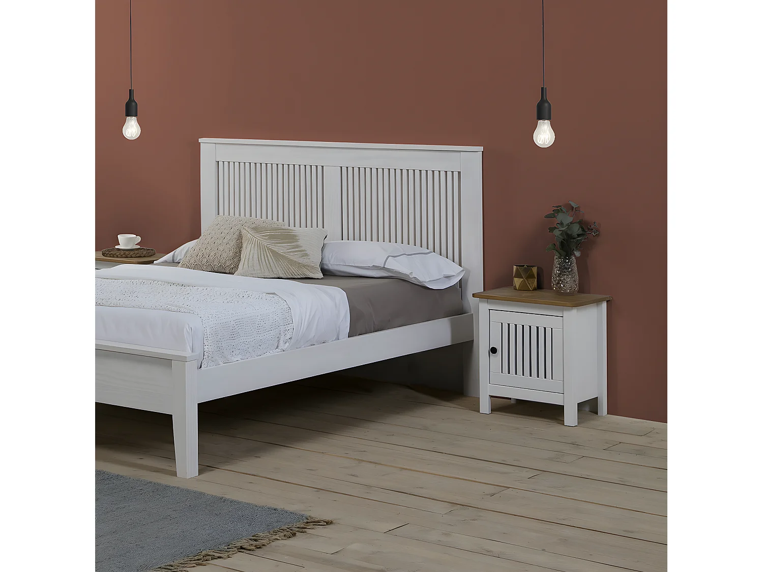 Table de chevet 1 porte en pin massif blanc - Fabia