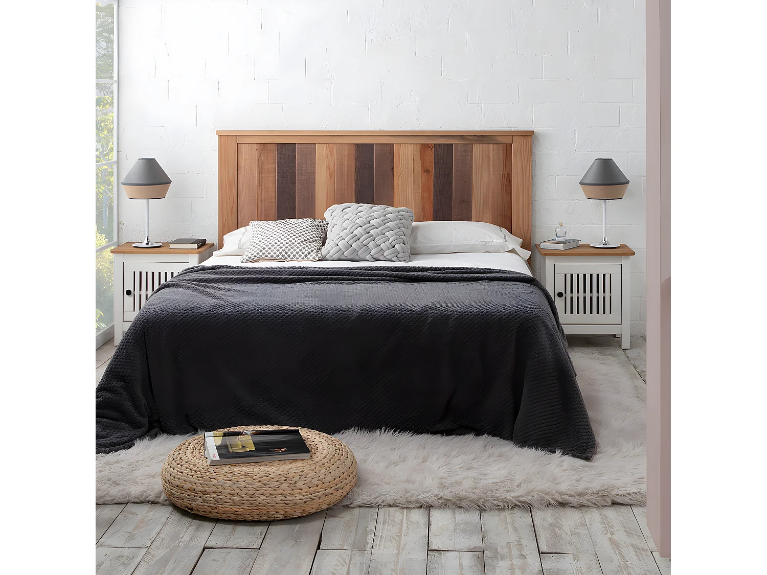 Table de chevet 1 porte en pin massif blanc - Fabia