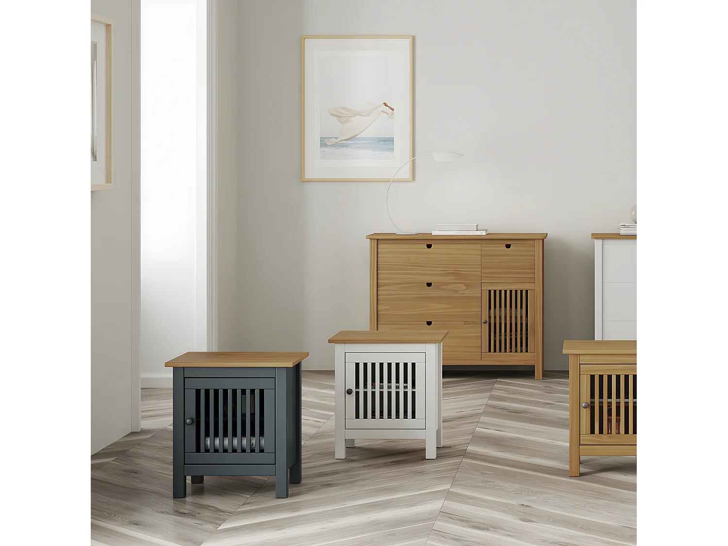 Table de chevet 1 porte en pin massif blanc - Fabia