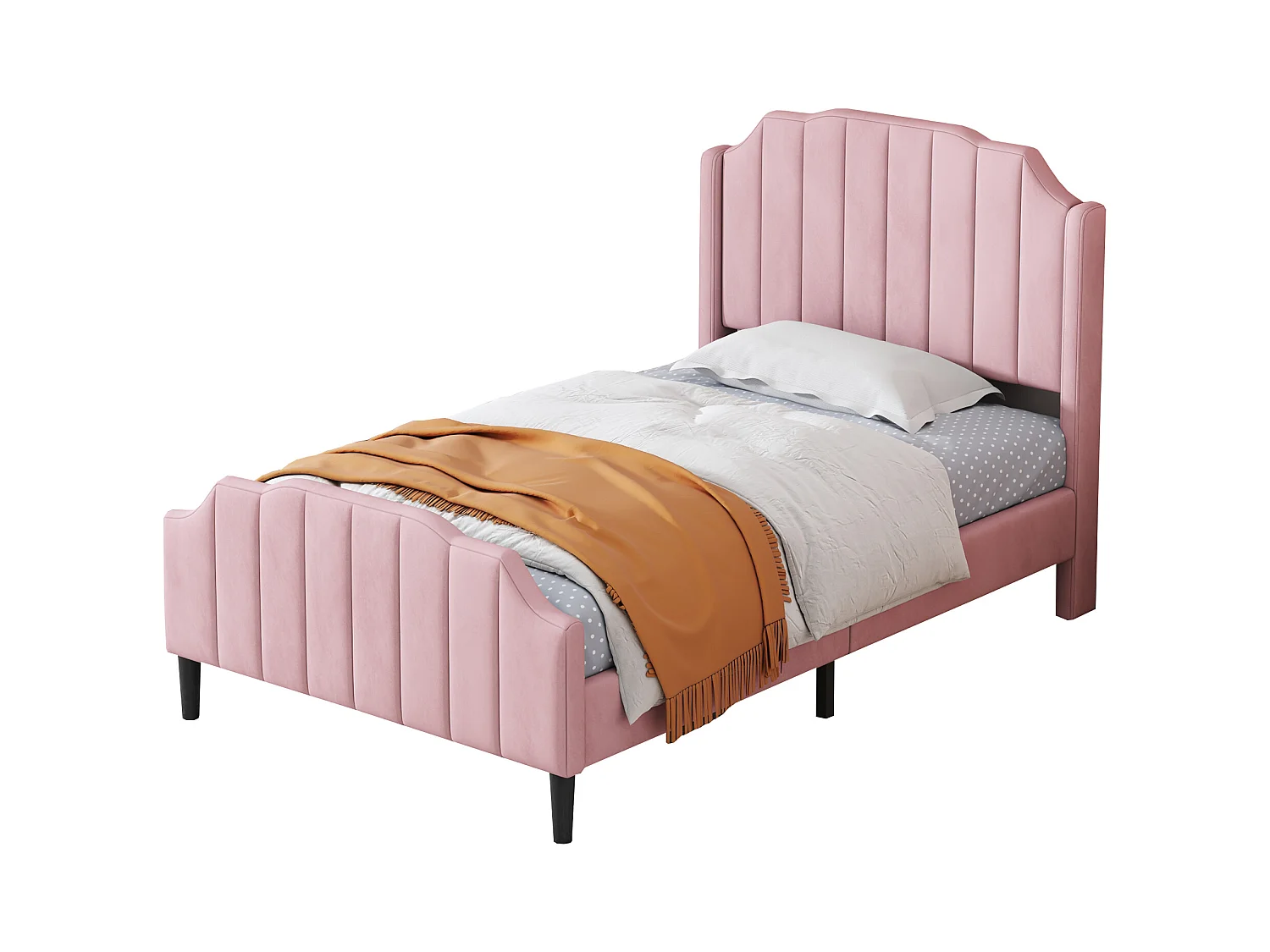 Cama individual tapizada en terciopelo 90x200cm con somier - rosa