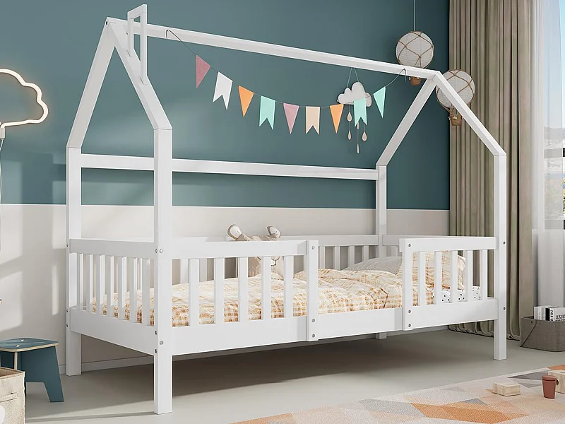 Houten kajuitbed - 90x200 cm - met lattenbodems - Wit