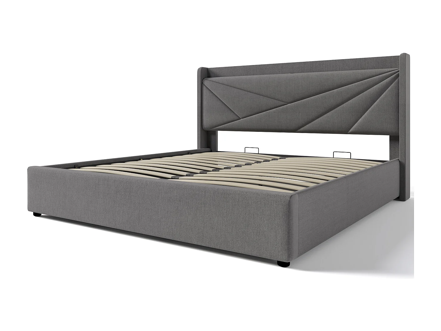 Bett mit Stauraum, 180 x 200 cm, Leinenstoff – mit USB-Anschluss und Lattenrost – Grau