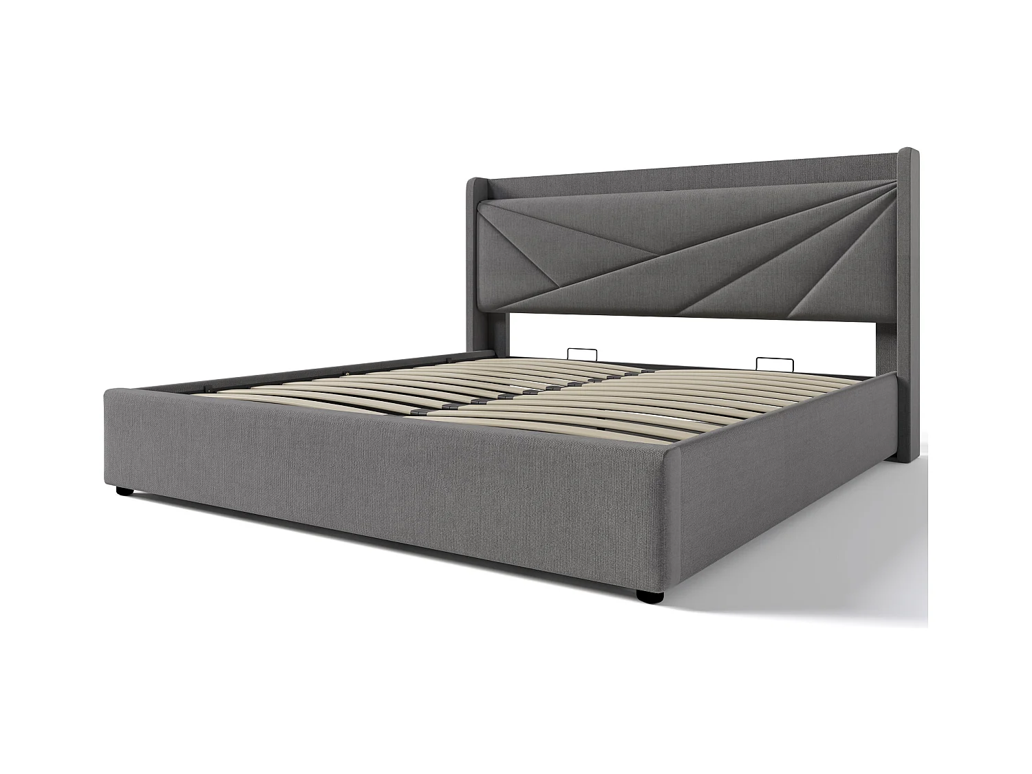 Opbergbed 140x200cm linnen stof - met USB-poort en lattenbodem - Grijs