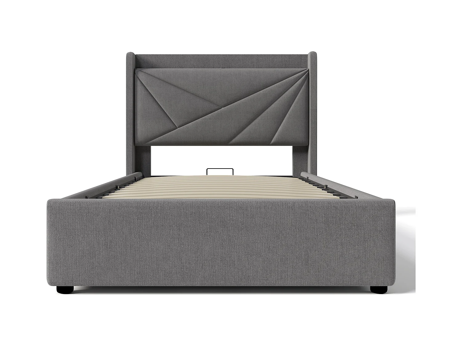Cama contenedor de tela de lino 90x200 cm - con puerto USB y somier - Gris