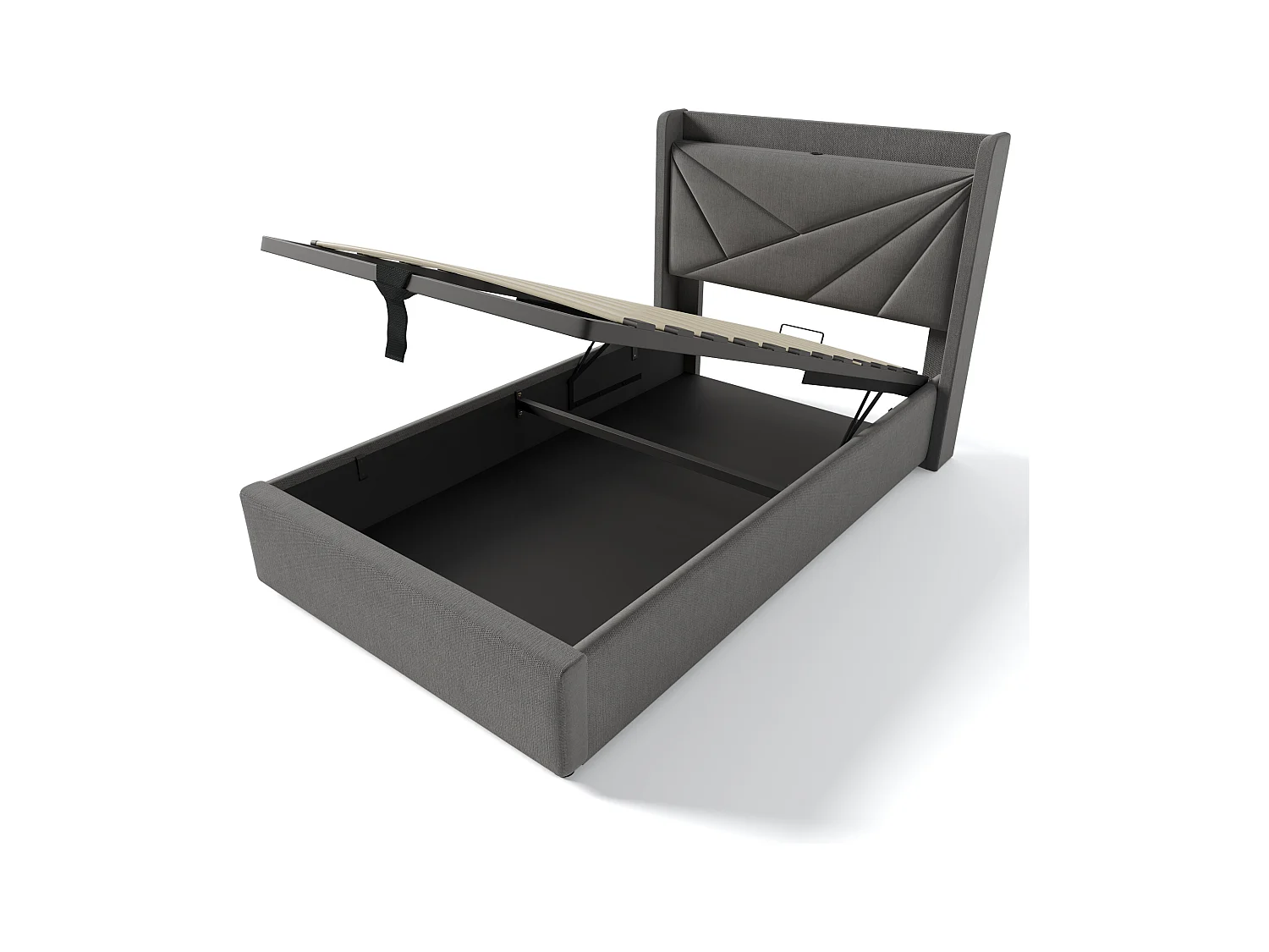 Cama contenedor de tela de lino 90x200 cm - con puerto USB y somier - Gris