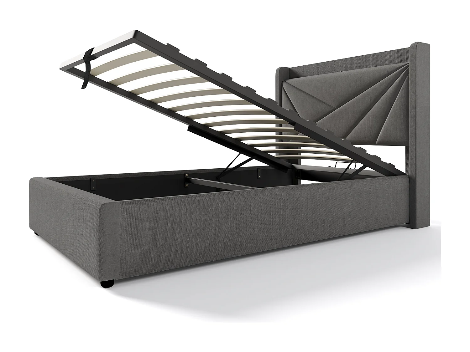 Lit coffre 90x200cm tissu en lin - avec port USB et sommier à lattes - Gris