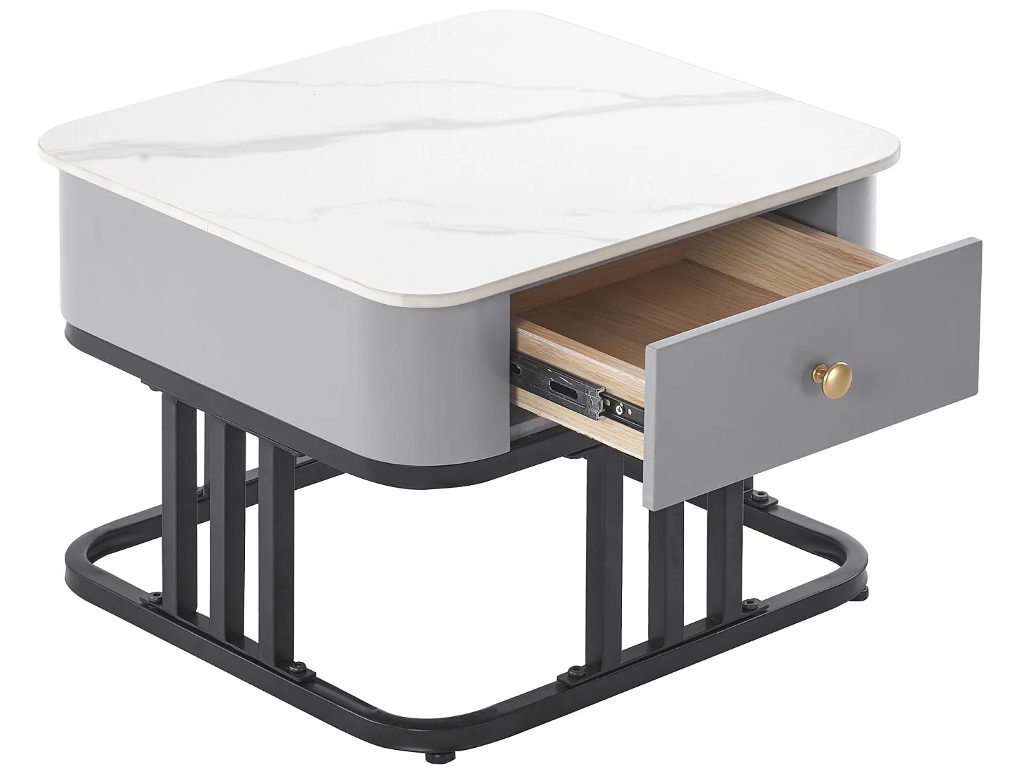 Lot de 2 tables gigognes avec un tiroir - recouverte de verre et de marbre - Gris