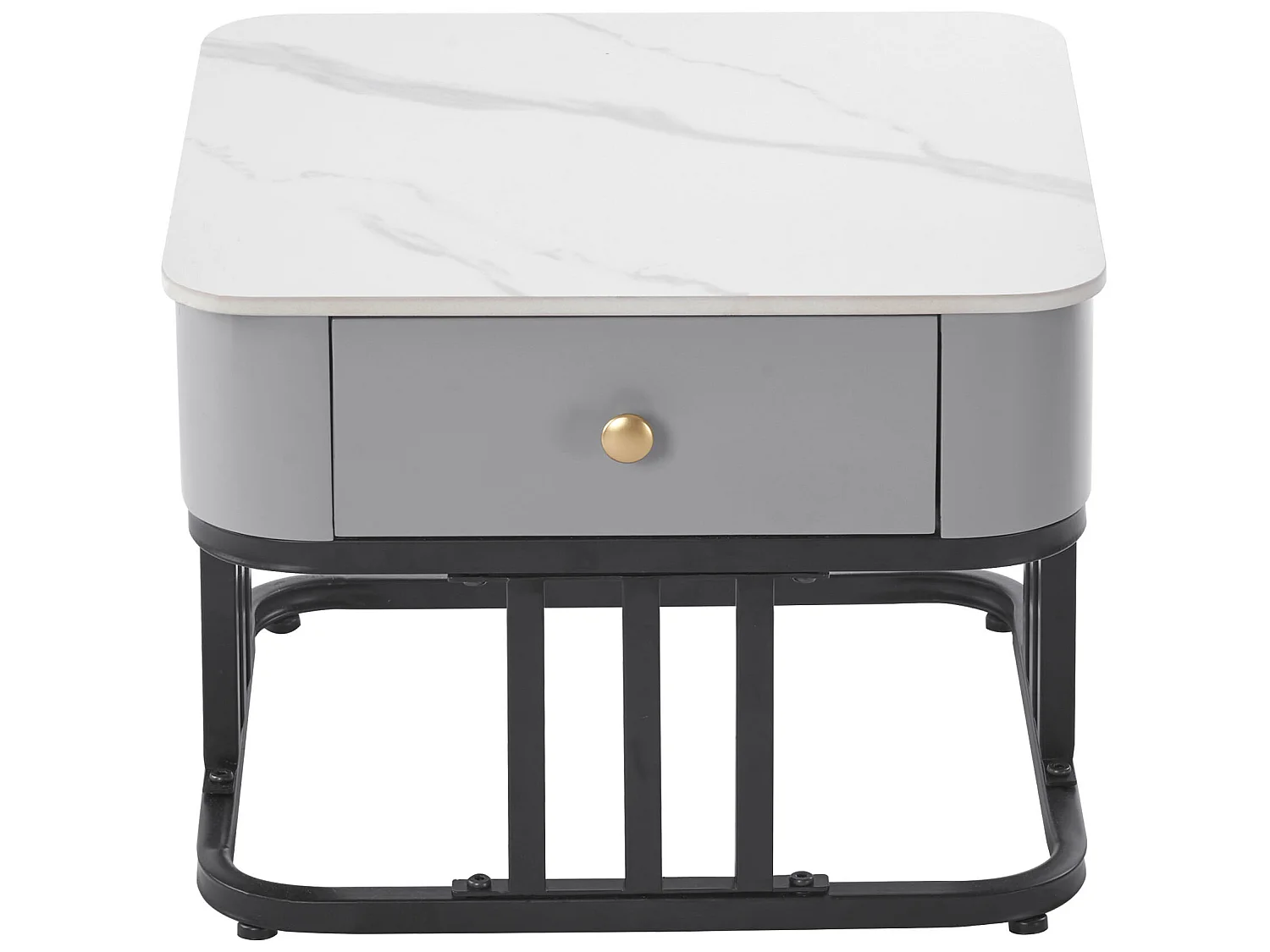 Lot de 2 tables gigognes avec un tiroir - recouverte de verre et de marbre - Gris