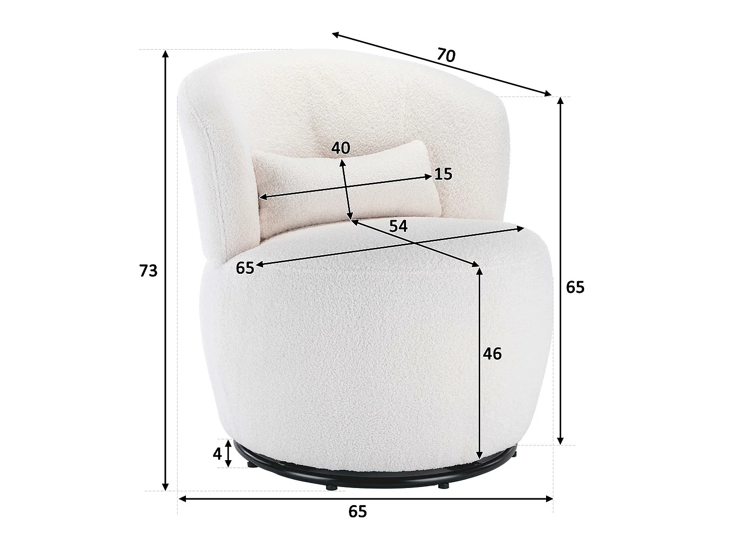 Sillón giratorio - sillón relax para salón - acolchado con felpa - con base giratoria de metal + con cojín lumbar - Blanco
