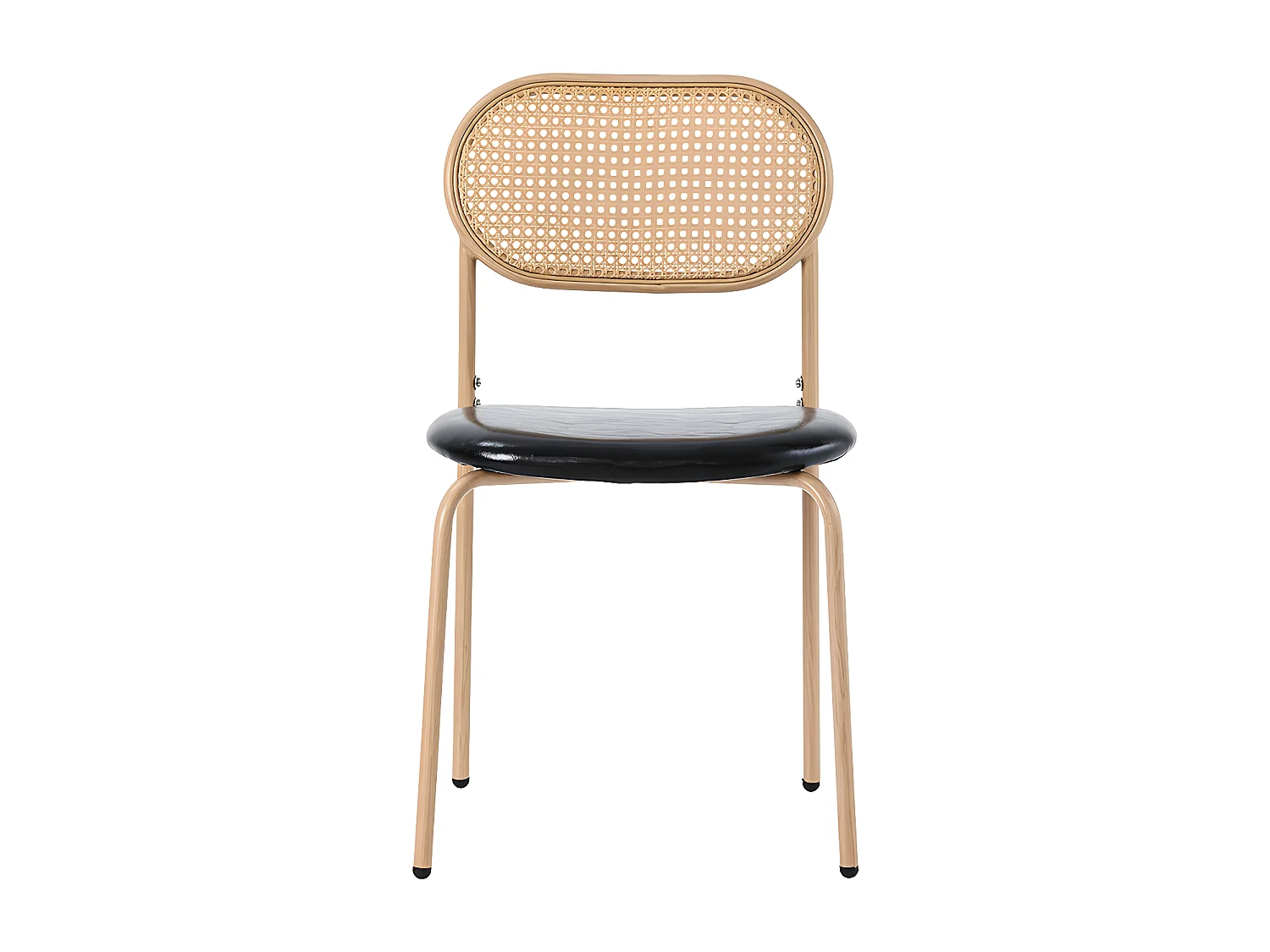 Lot de 4 Chaises en similicuir et rotin - pieds en métal - Noir