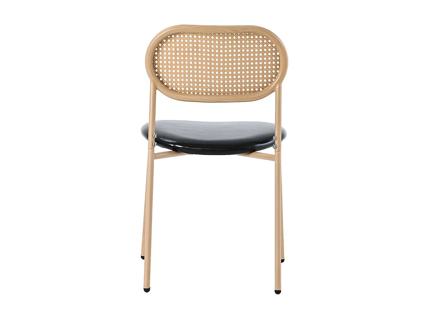 Lot de 4 Chaises en similicuir et rotin - pieds en métal - Noir