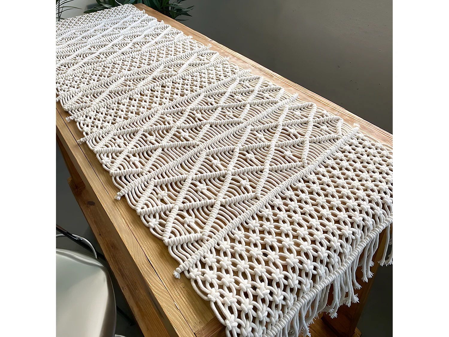 Katoenen Macramé Tafelloper