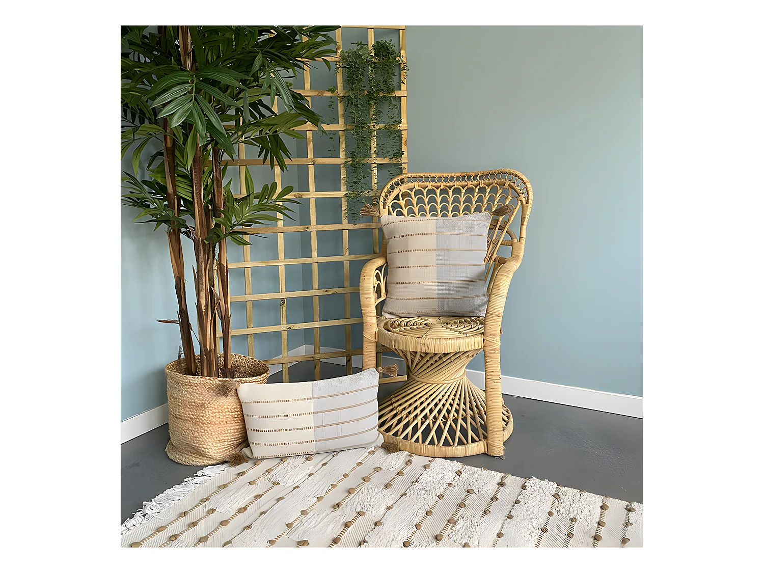 Housse de Coussin en Coton et Jute Aqu 45x45 Bleu