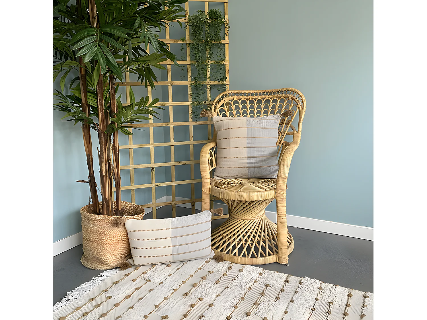 Housse de Coussin en Coton et Jute Aqu 45x45 Bleu