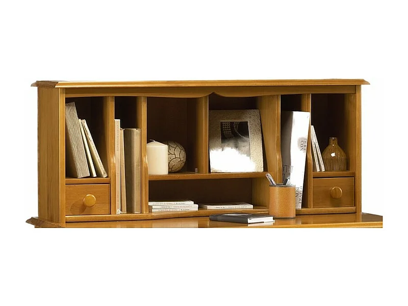 Surmeuble pour Table à écrire Pin MIel 2 Tiroirs 7 Niches 97 x 40 x 28 cm