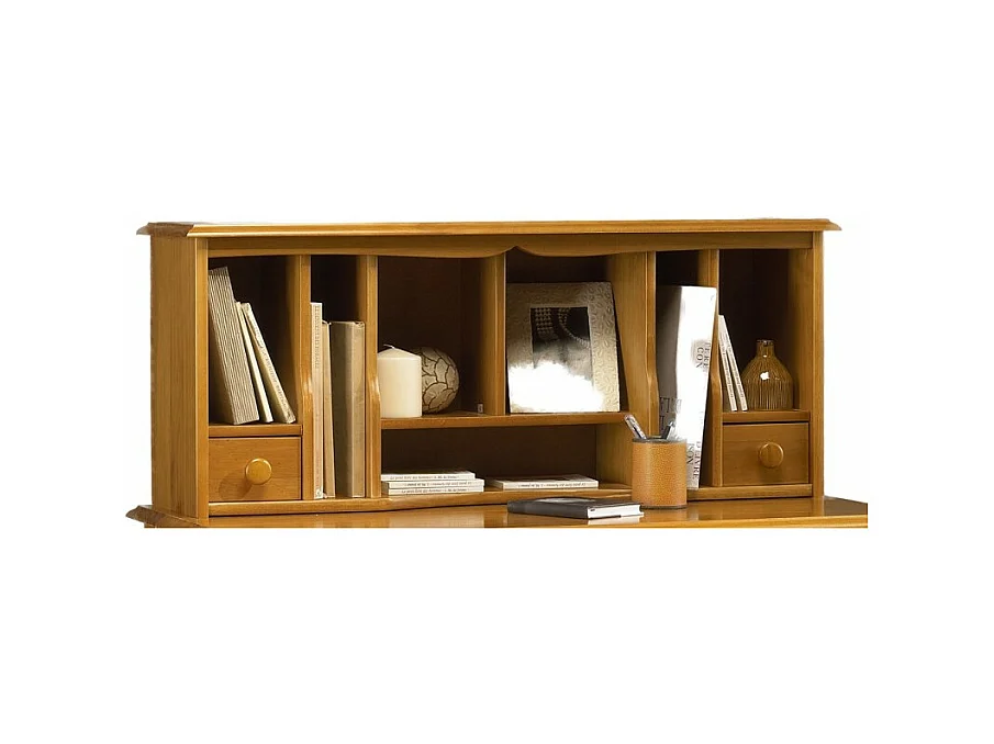 Surmeuble pour Table à écrire Pin MIel 2 Tiroirs 7 Niches 97 x 40 x 28 cm