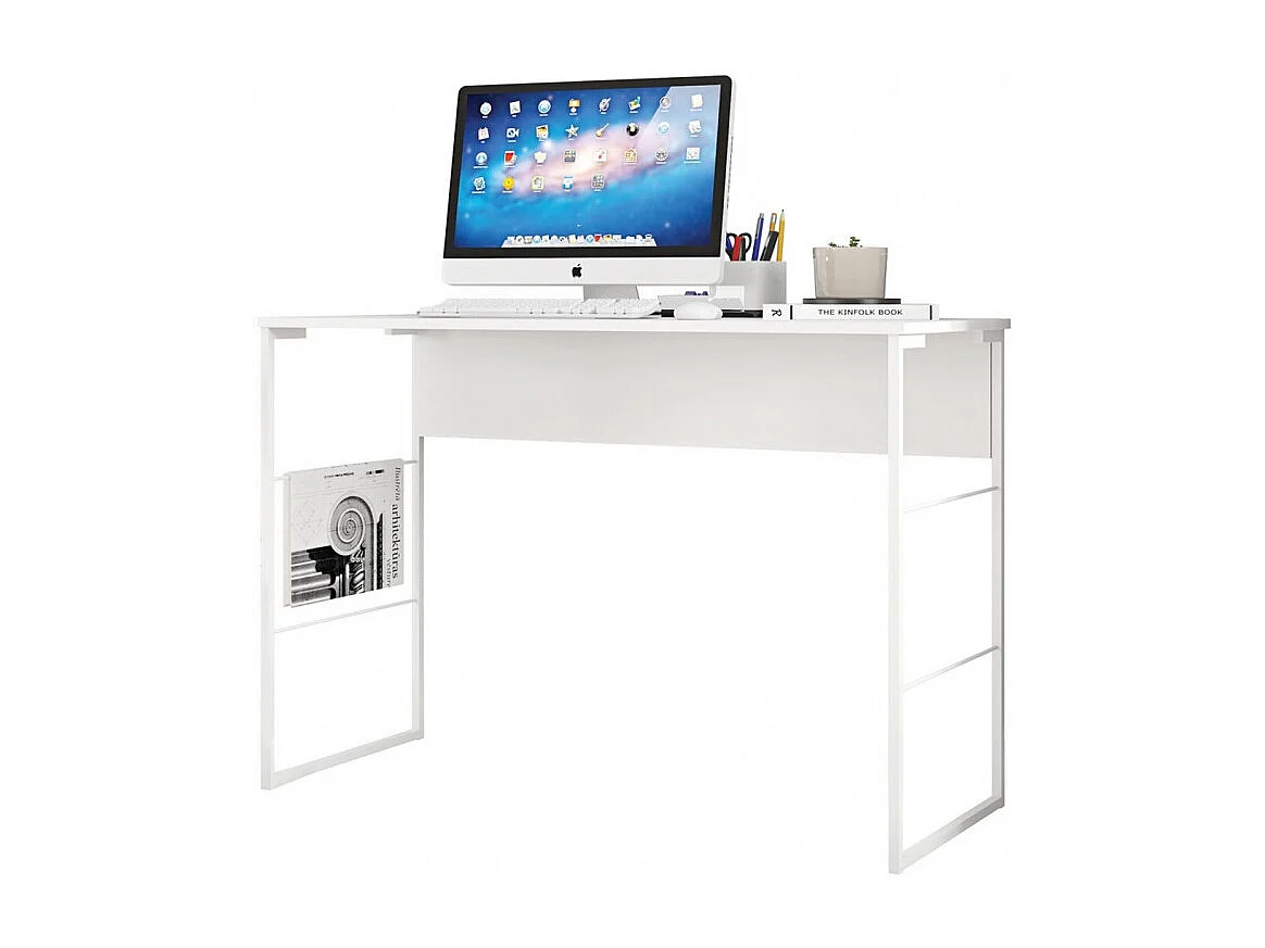 Bureau Blanc 120 cm Pieds Métalliques