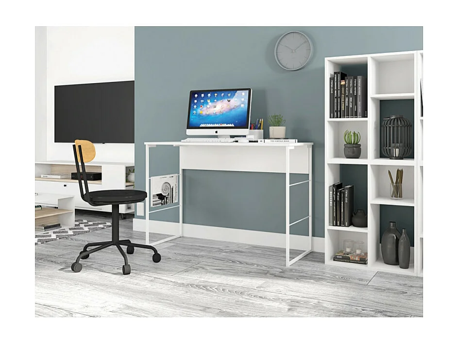 Bureau Blanc 120 cm Pieds Métalliques