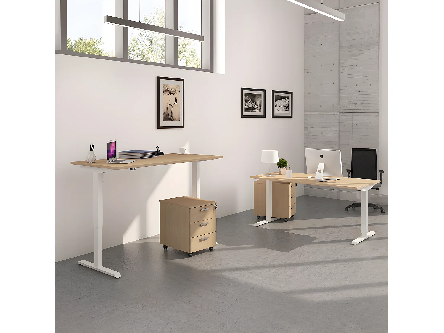Bureau Pro Electrique Longueur 140 cm - Coloris: Chêne Clair