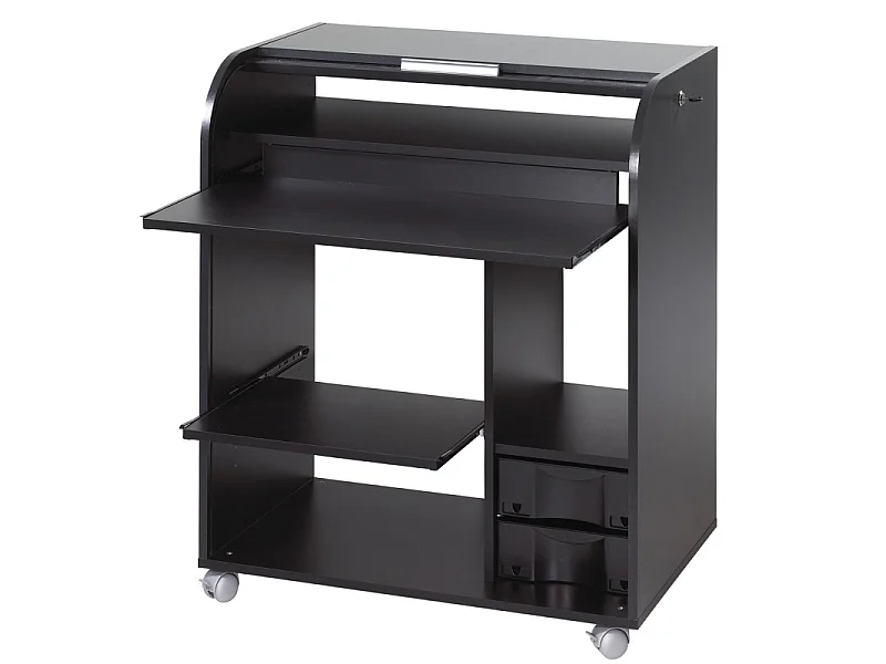 Bureau Informatique Noir à Roulettes - Coloris: Noir