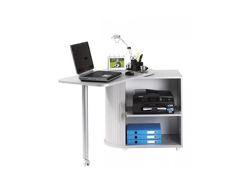 Bureau Informatique Alu Table Pivotante et Rangement L 77 H 71.7 P 47 cm - Coloris: Aluminium