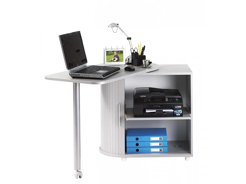 Bureau Informatique Alu Table Pivotante et Rangement L 77 H 71.7 P 47 cm - Coloris: Aluminium
