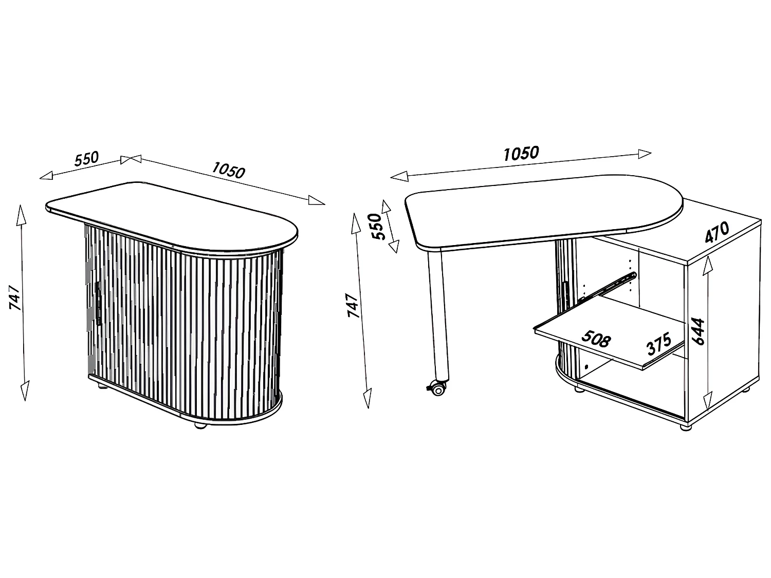 Bureau Pivotant et Meuble de Rangement Chêne 2 Niches 77 x 71,7 x 47 cm - Coloris: Aluminium