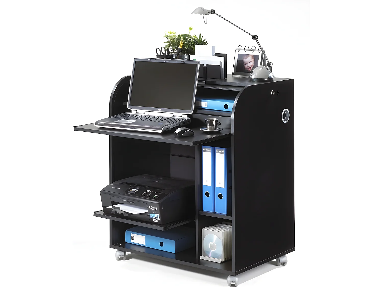 Bureau Informatique Noir à Roulettes - Coloris: Fée 217