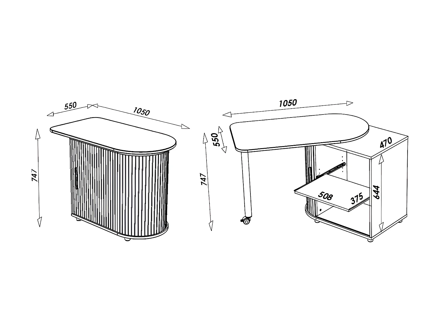 Bureau Pivotant Noir et Meuble de Rangement - Coloris: Blanc