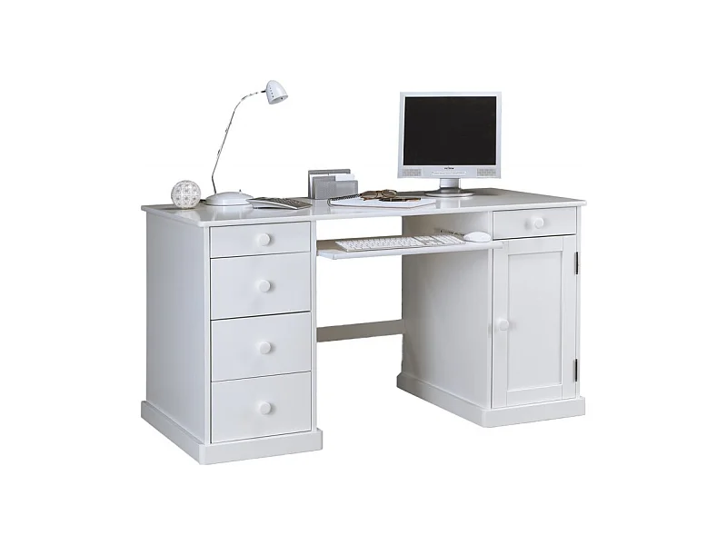 Bureau Blanc 1 Porte 5 Tiroirs