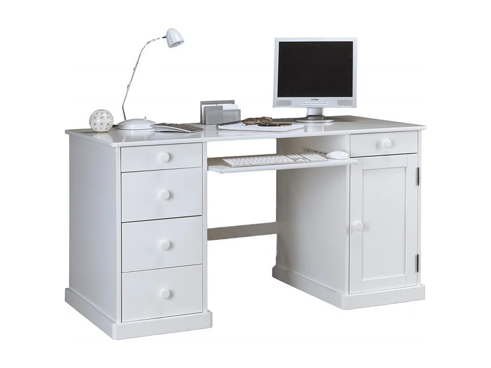Bureau Blanc 1 Porte 5 Tiroirs