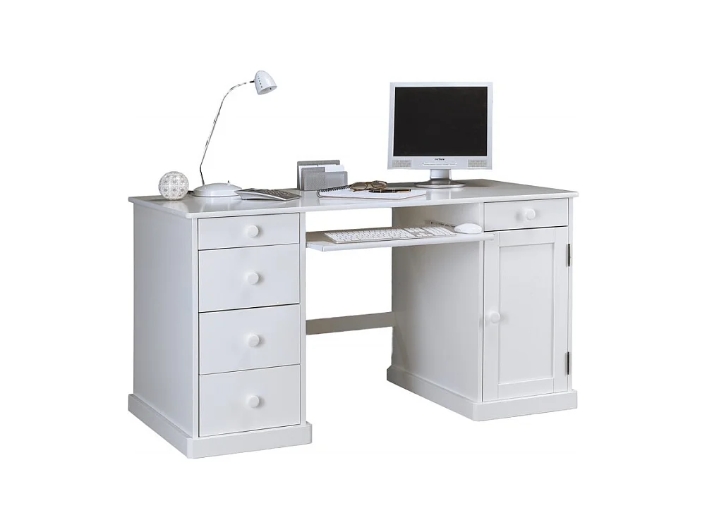 Bureau Blanc 1 Porte 5 Tiroirs