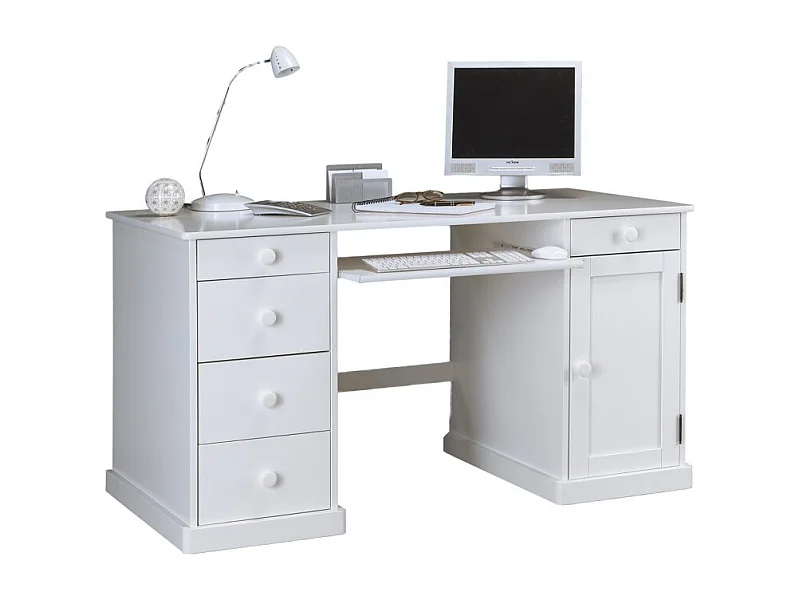 Bureau Blanc 1 Porte 5 Tiroirs