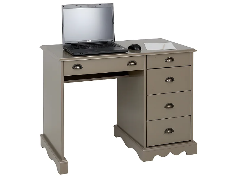 Bureau Taupe 5 Tiroirs Style Anglais