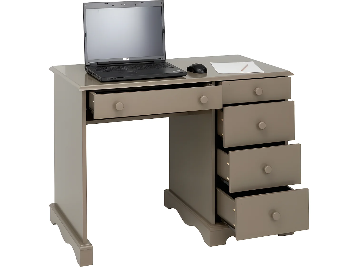 Bureau Taupe 5 Tiroirs Style Anglais