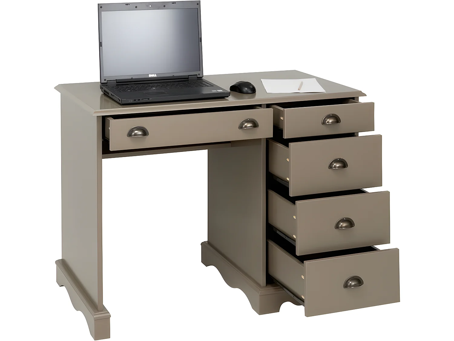 Bureau Taupe 5 Tiroirs Style Anglais