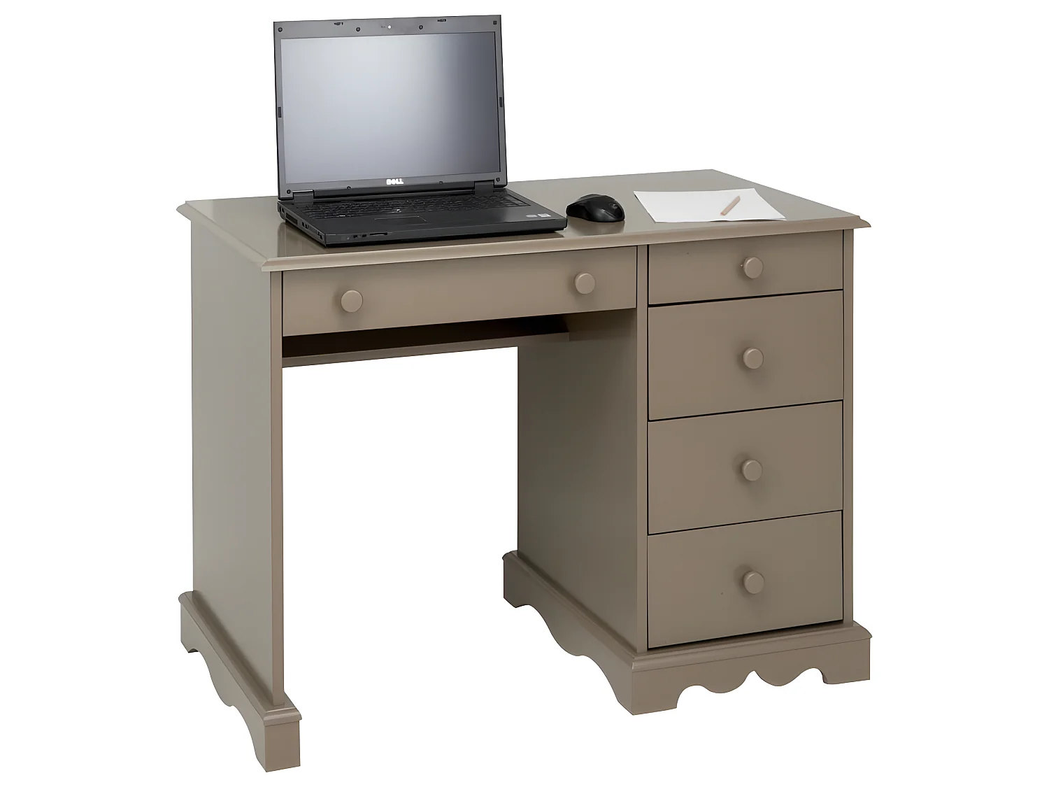 Bureau Taupe 5 Tiroirs Style Anglais