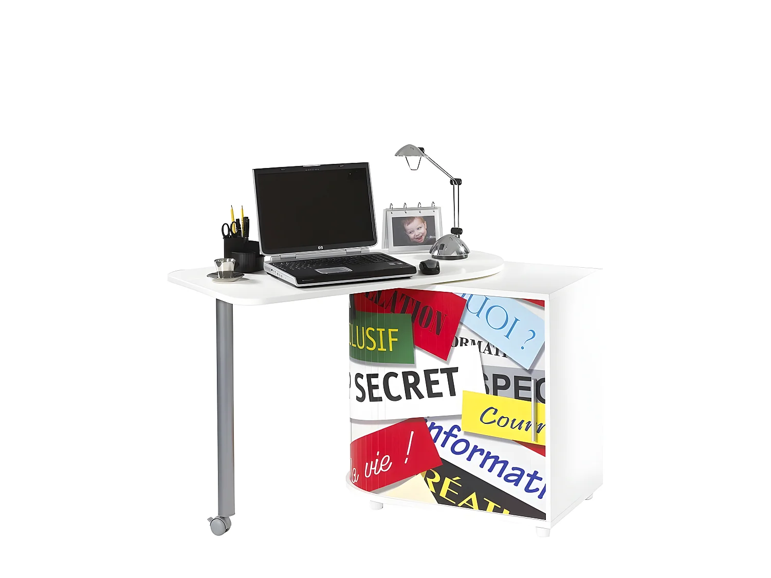 Bureau Informatique Blanc et Table Pivotante - Coloris: Top Secret 300