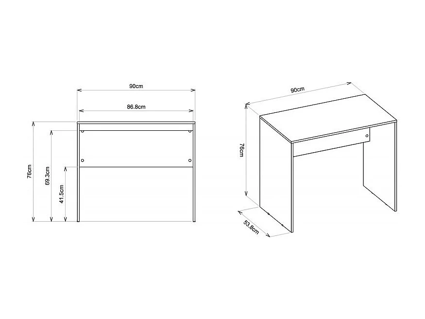 Bureau Blanc Mat L 90 H 76 P 54 cm