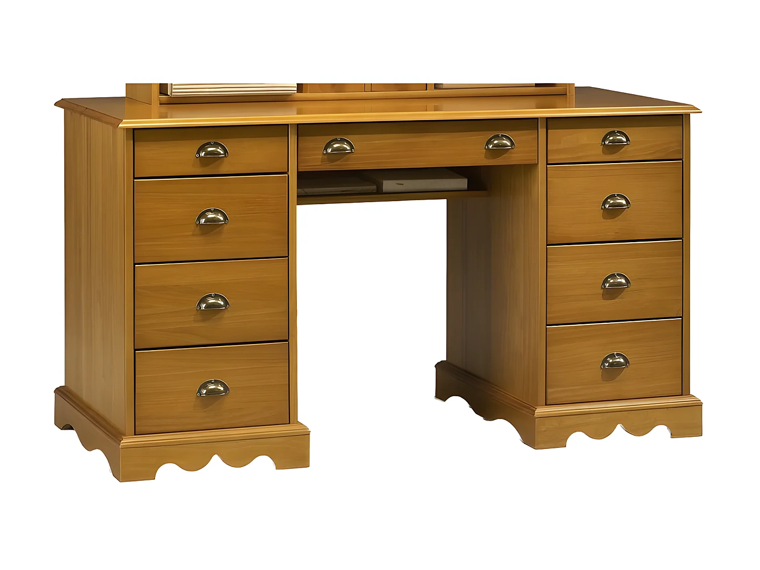 Bureau Ministre Pin Miel Style Anglais Charme 9 Tiroirs L 137.5 H 74.7 P 58.3 cm