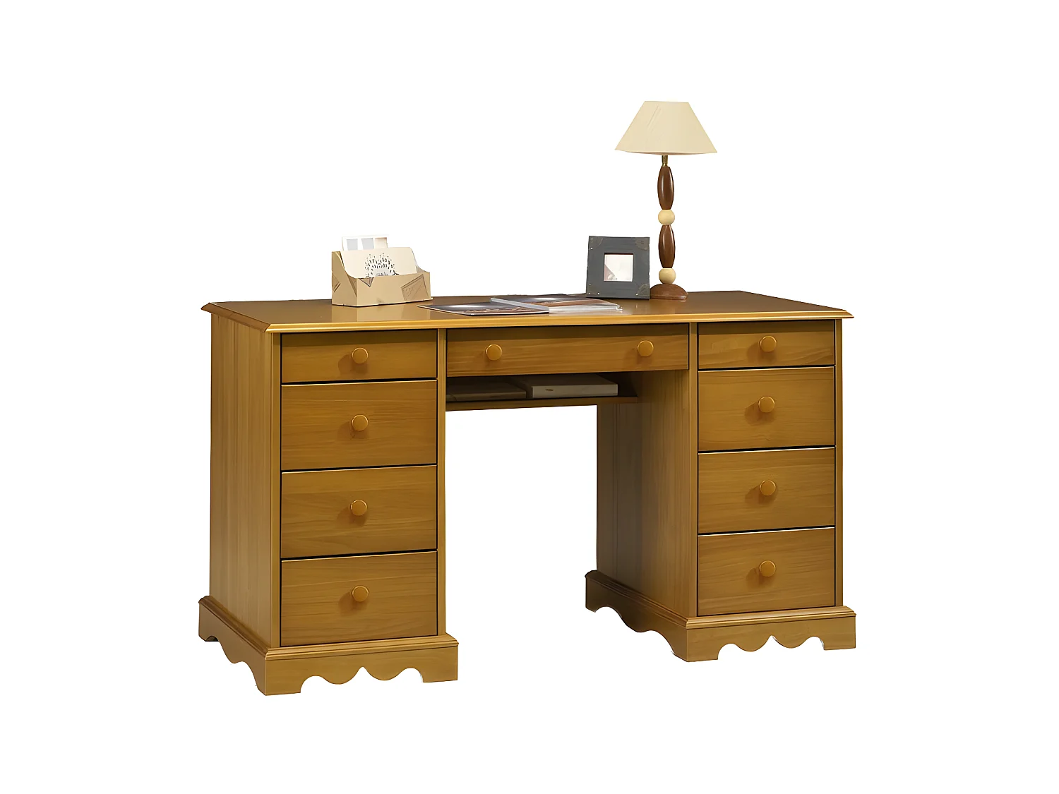 Bureau Ministre Pin Miel Style Anglais Charme 9 Tiroirs L 137.5 H 74.7 P 58.3 cm