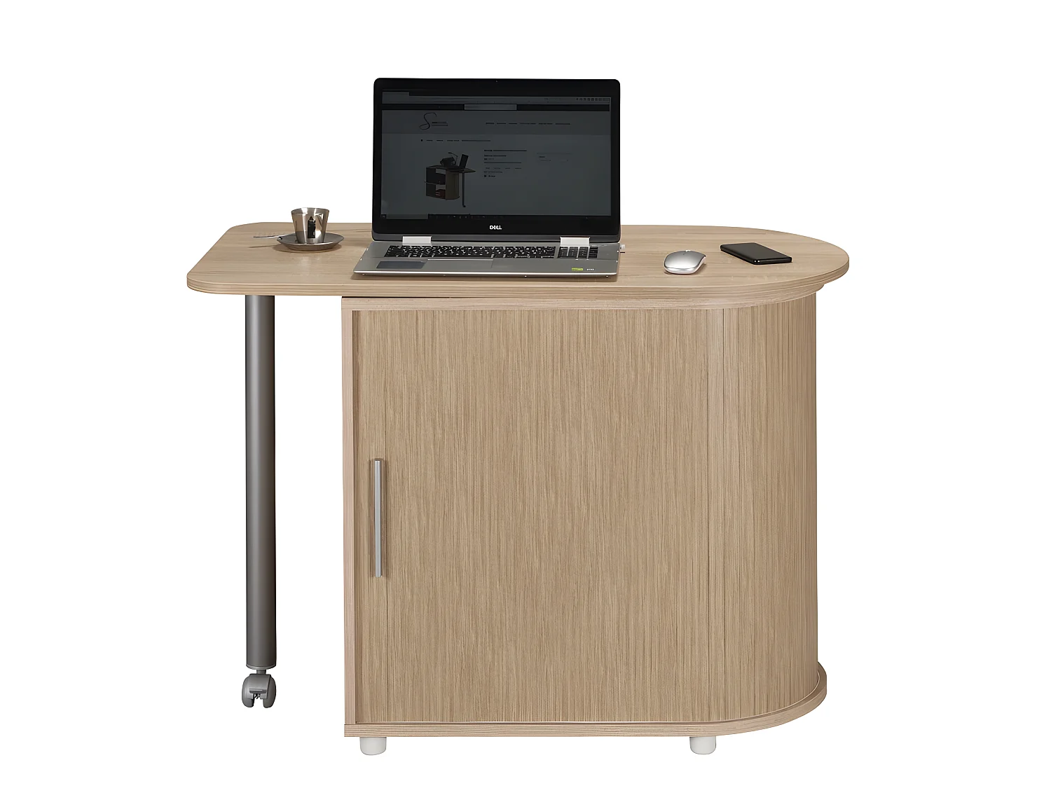 Bureau Chêne Table Pivotante et Rangement - Coloris: Chêne Naturel