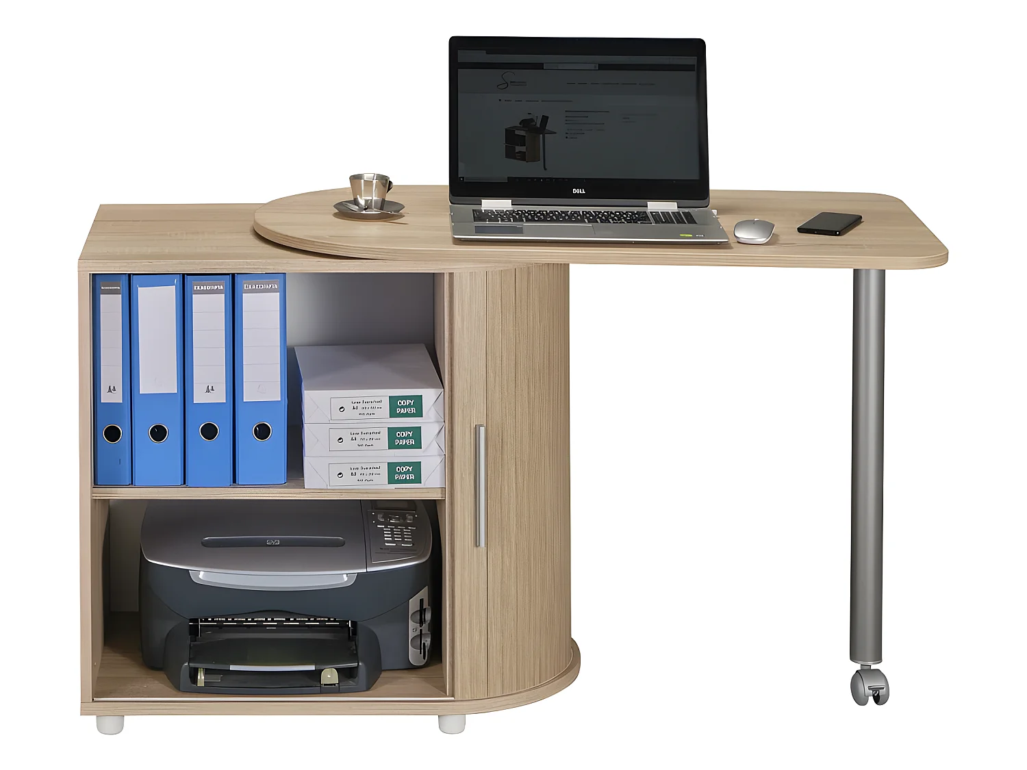 Bureau Chêne Table Pivotante et Rangement - Coloris: Chêne Naturel